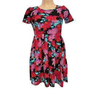 LULAROE "Simply Comfortable" Dress Size Small Floral Multicolor‎ Pockets Stretch